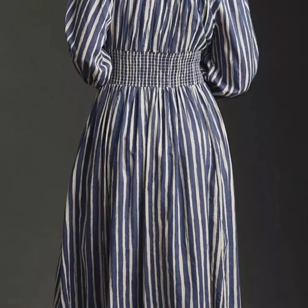 Anthropologie Long Sleeve Sweetheart Maxi Midi Dress Blue Motif - Picture 7 of 9